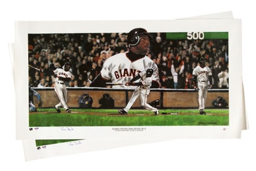 Pair of Barry Bonds Signed 500th Home Run Canvas Lithographs
